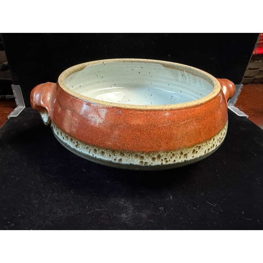 Handmade Studio Pottery Serving Bowl with Handles Terracotta Speckled Glaze